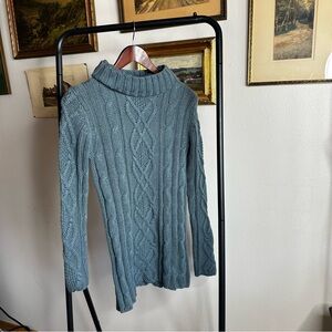 Eddie Bauer Cable Knit Turtleneck Sweater - Teal Blue Green